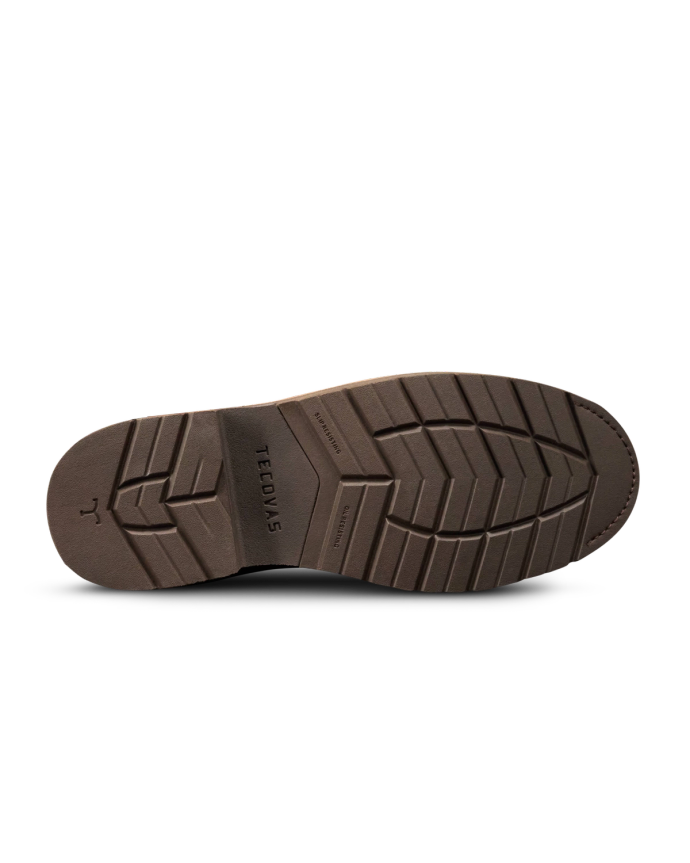 Toe view of The LH WP Round Comp Toe Work Boot - Tobacco Cowhide on plain background