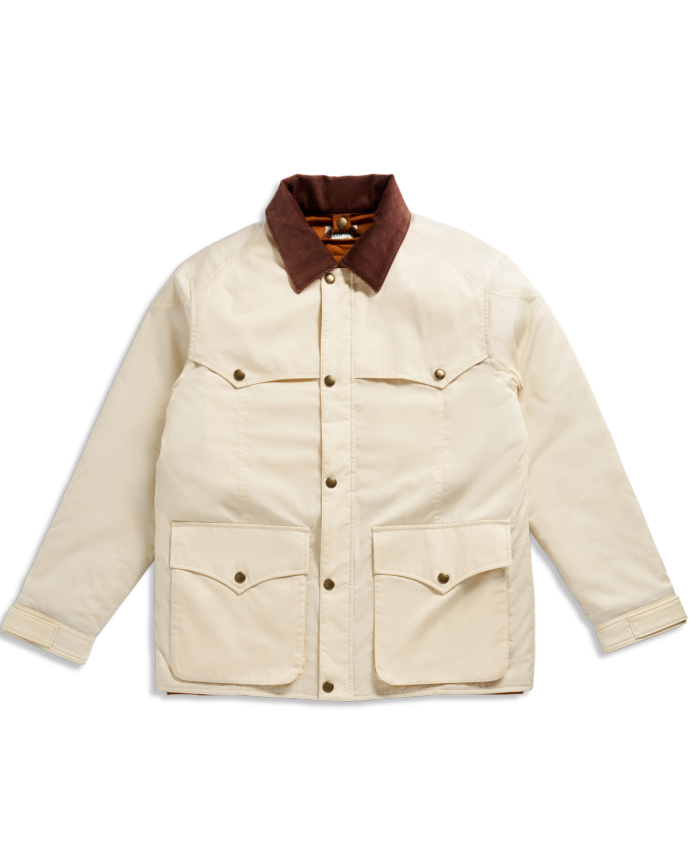Front view of Men's Ranch Coat - Ivory / Saddle on plain background