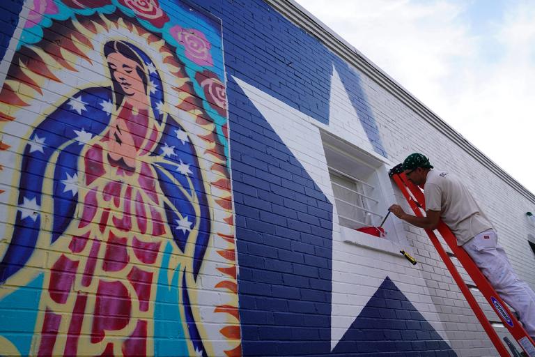 mural with angel and Texas star