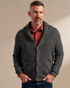 Closeup detail view of Men's Shawl Collar Cardigan Sweater - Dark Gray Heather