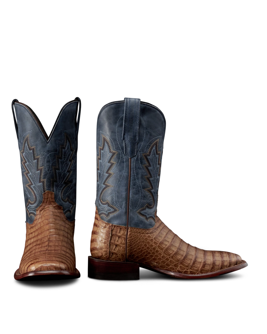 The William Cowboy Boot - Brown/Navy caiman | Tecovas display picture 1