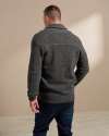 Closeup detail view of Men's Shawl Collar Cardigan Sweater - Dark Gray Heather