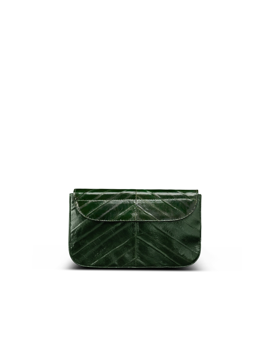 Back view of Eel Concho Clutch - Green on plain background