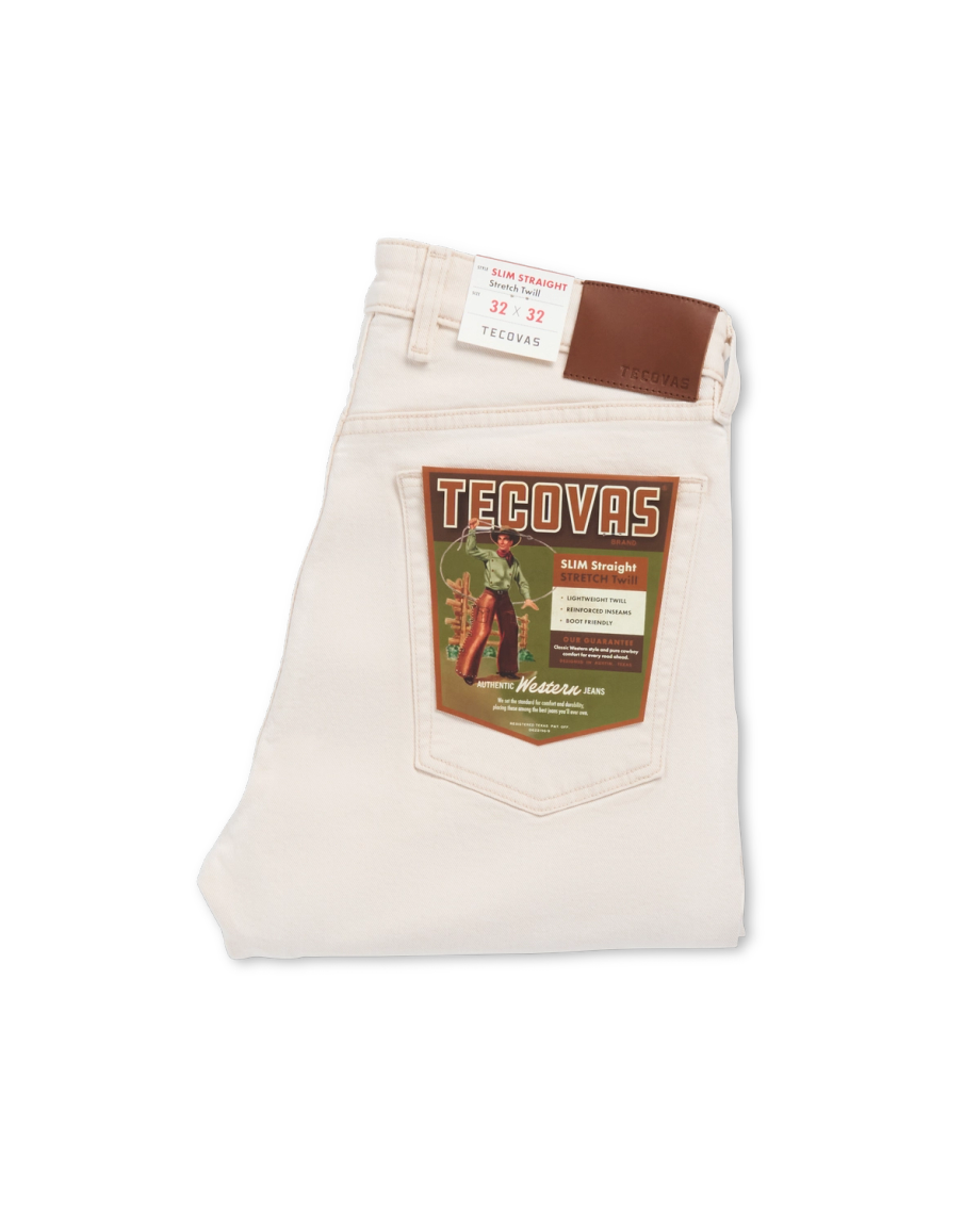 Folded view of Men's Slim Straight Stretch Twill - Light Sand on plain background