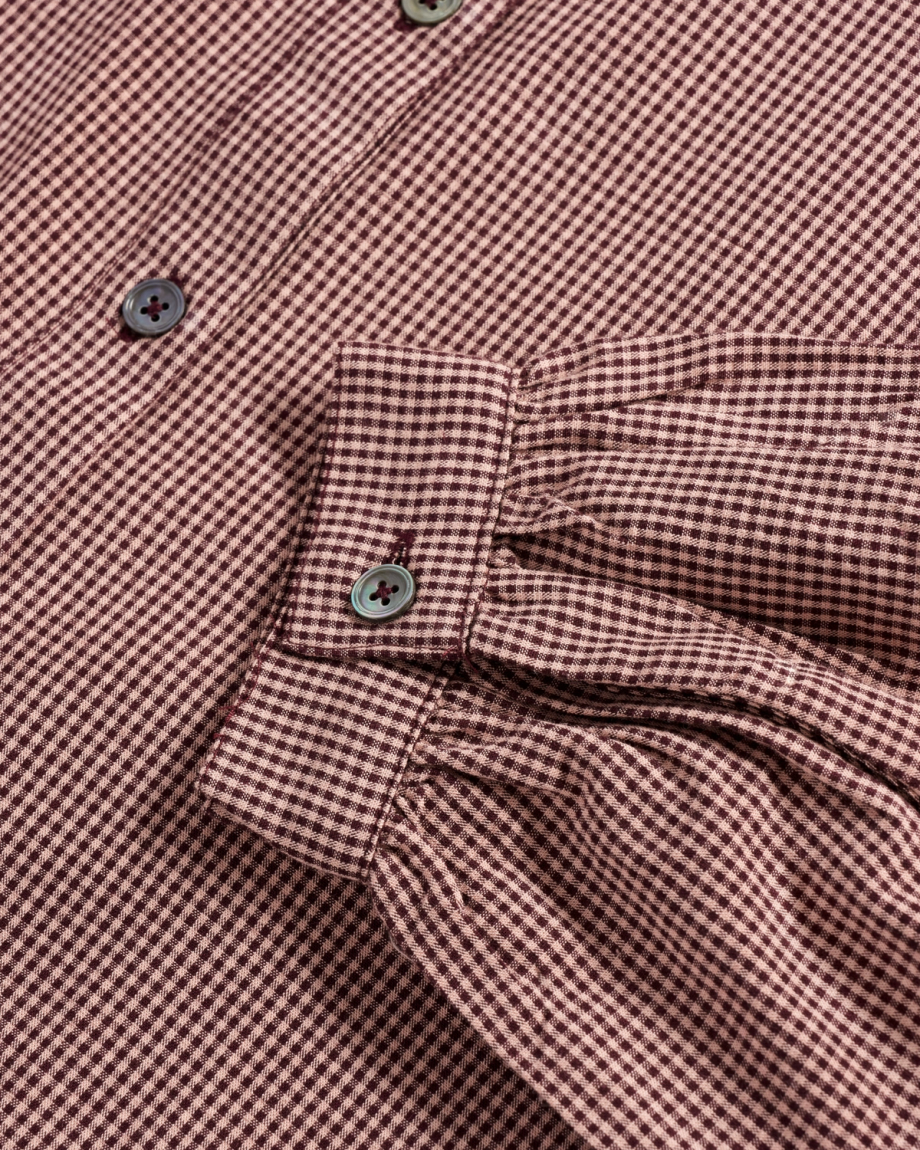 Closeup view of Women's Mini Seersucker Blouse - Burgundy / Pink