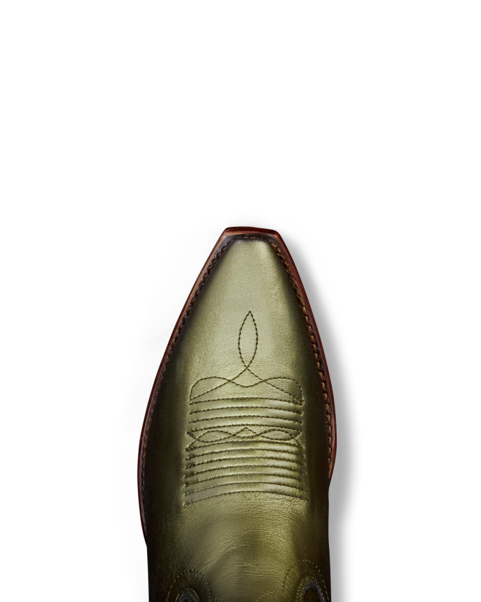 Toe view of The Sadie - Olive Cowhide on plain background