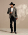 Full view of Men's Western Tweed Blazer - Gray Houndstooth on model