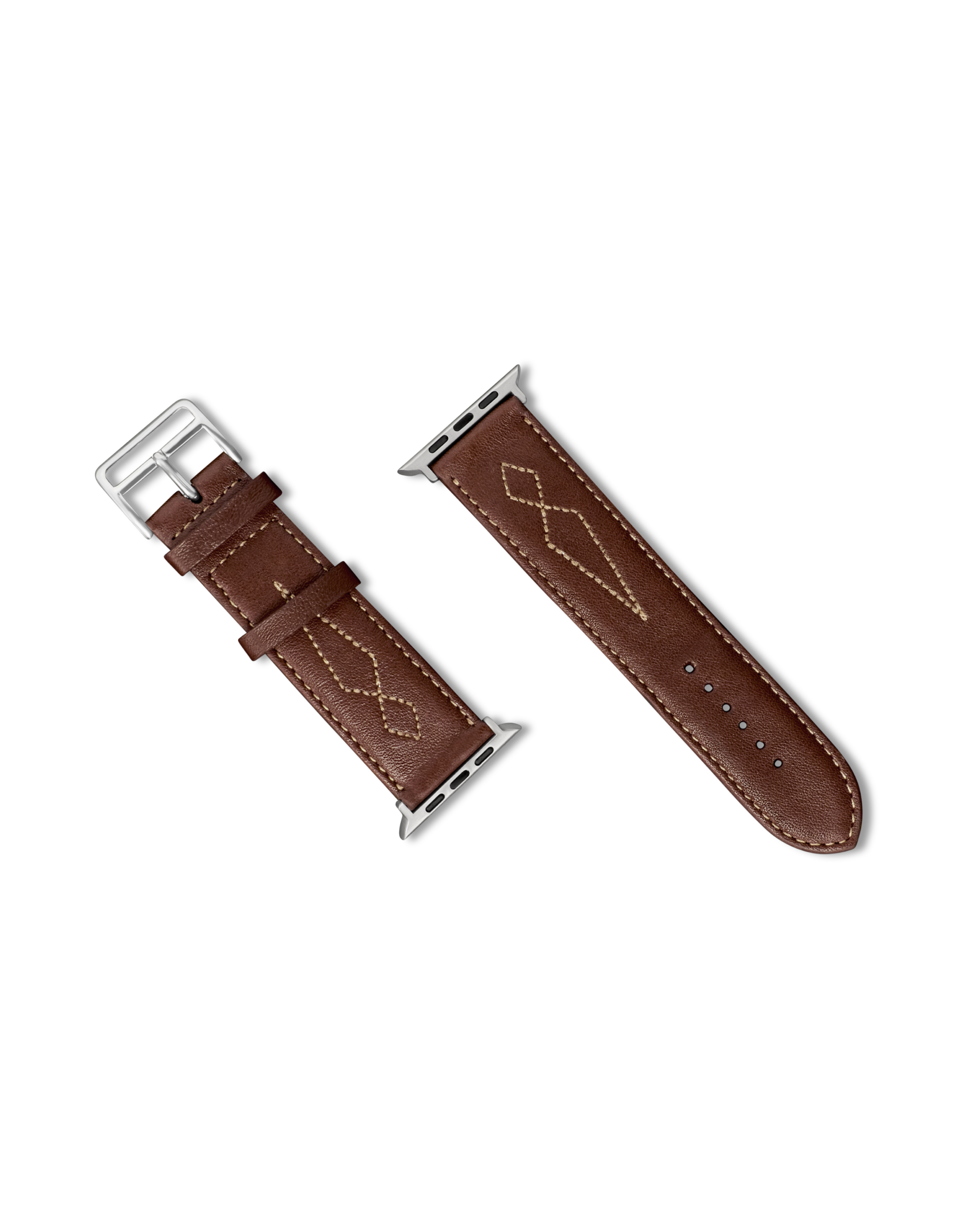 Closeup view of Cowhide Apple Watch Band - Brown