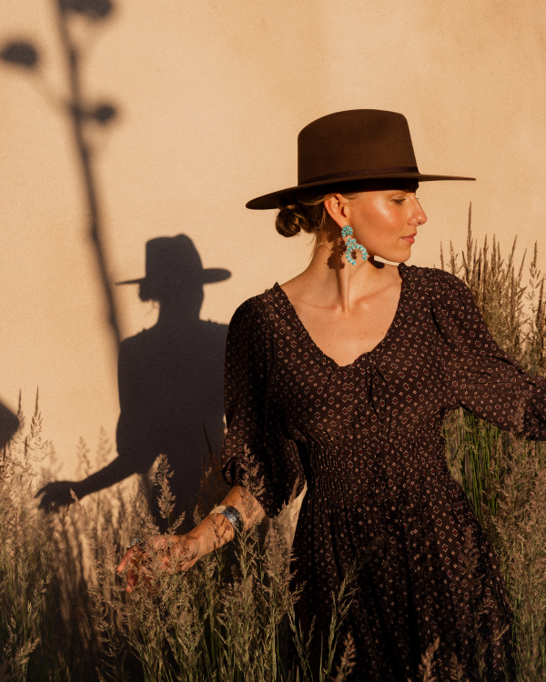 View of The Belle Wool Cowgirl Hat - Medium Brown