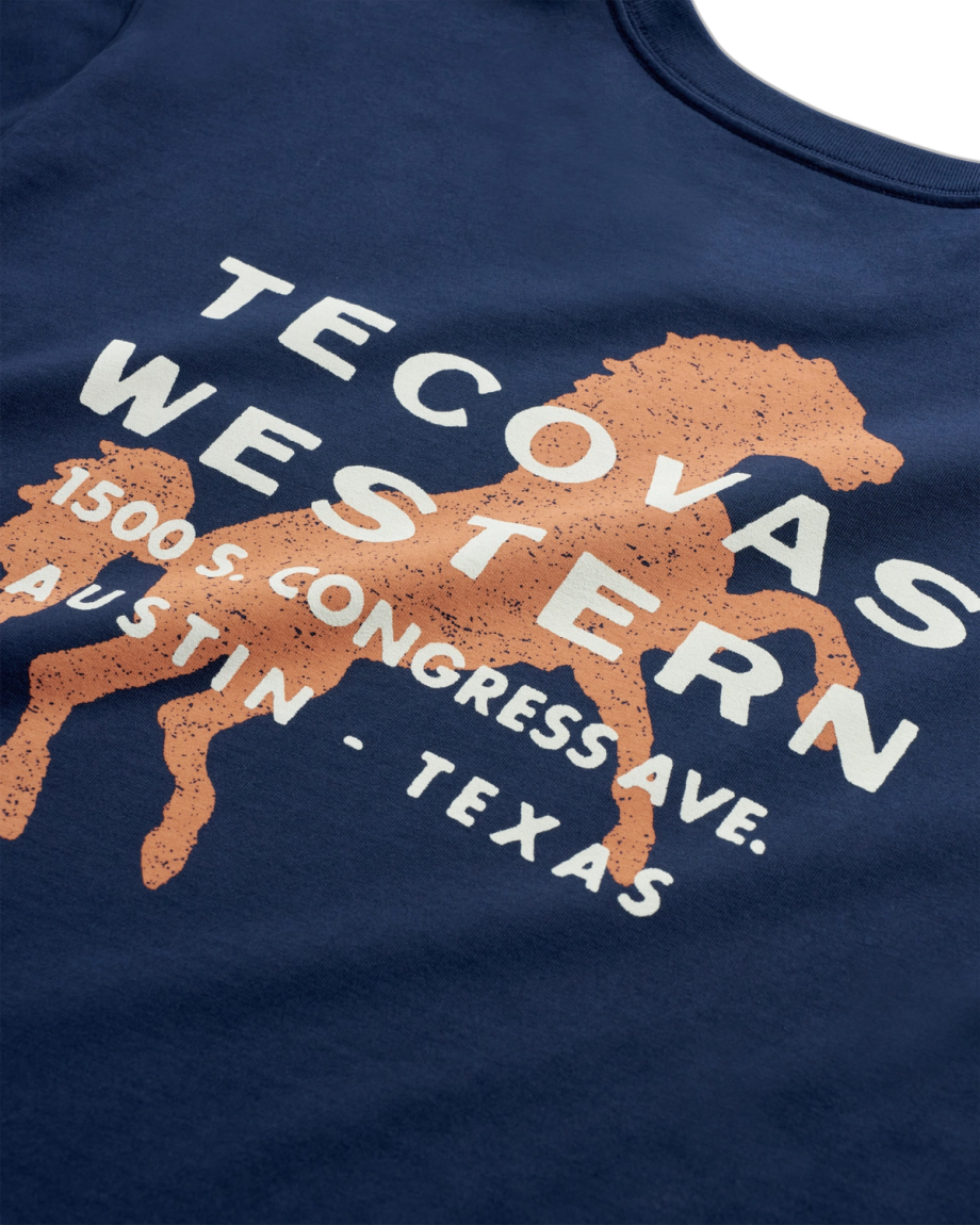 Closeup detail view of Men's Western Horseman Pocket Tee - Navy / White