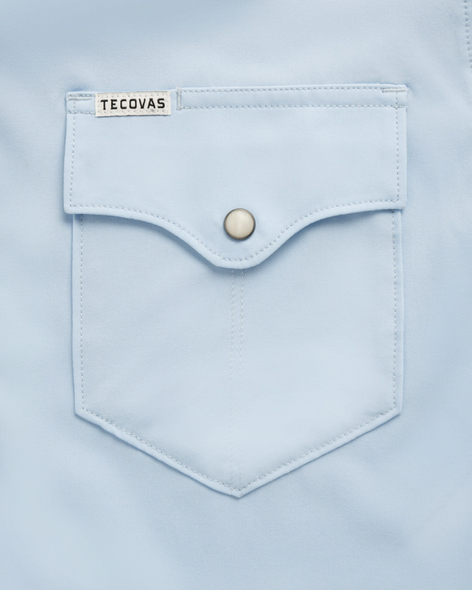 Closeup detail view of Men's Performance Western Pearl Snap LS - Sky