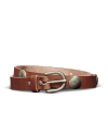 Unbuckled view of Women's Concho Belt - Brown on plain background