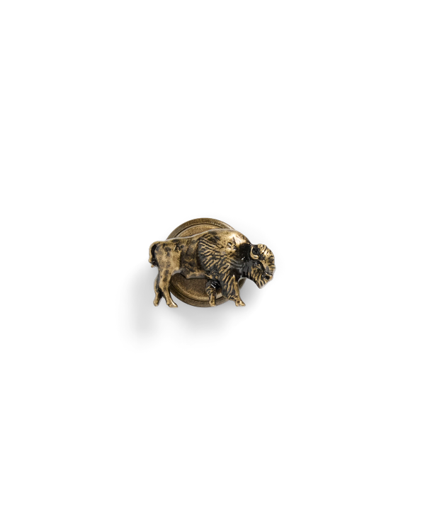Front view of Bison Magnetic Hat Pin - Antique Brass on plain background