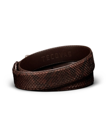 Back view of Men's Python Belt II - Chocolate on plain background