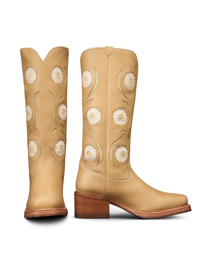 Pair view of The Charlie Bloom - Pale Yellow Cowhide on plain background