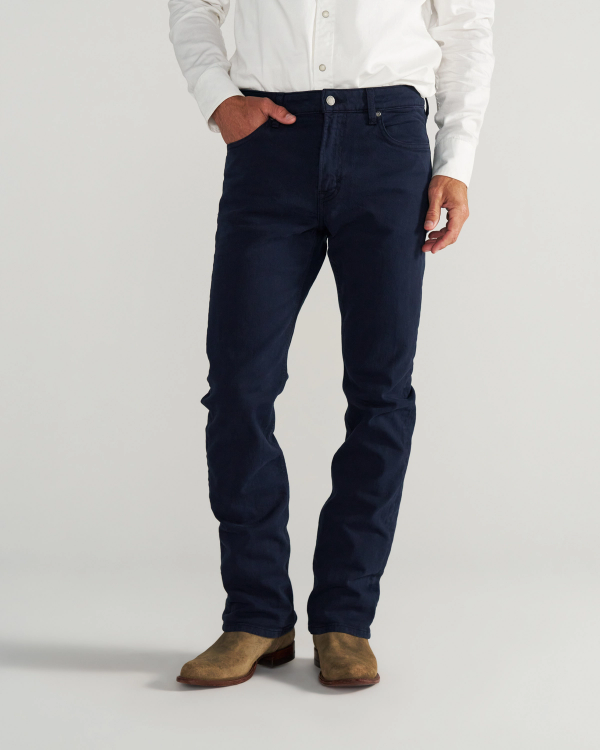 Front view of Men's Slim Straight Stretch Twill - Dark Navy on model