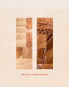Two vertical rectangular collages made of various brown and cream leather textures, with the text “TECOVAS TURNS ELEVEN” below.