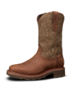 Quarterfront view of LongHaul Waterproof Square Soft Toe Work Boot - Rust Cowhide on plain background
