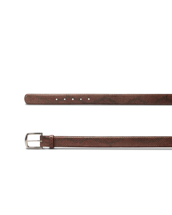 Closeup view of Men's Python Belt - Tobacco