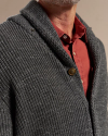 Closeup detail view of Men's Shawl Collar Cardigan Sweater - Dark Gray Heather