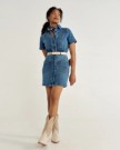 Closeup detail view of Women's S/S Denim Dress - Medium Wash