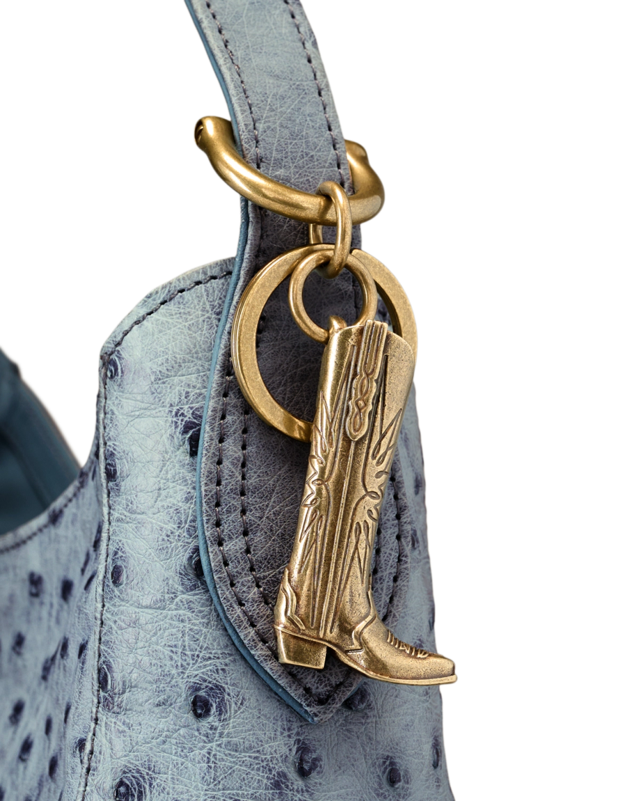 Closeup view of Loretta Boot Charm - Antique Brass