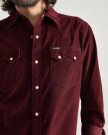 Closeup detail view of Men's Texas Weight Corduroy Pearl Snap LS - Port