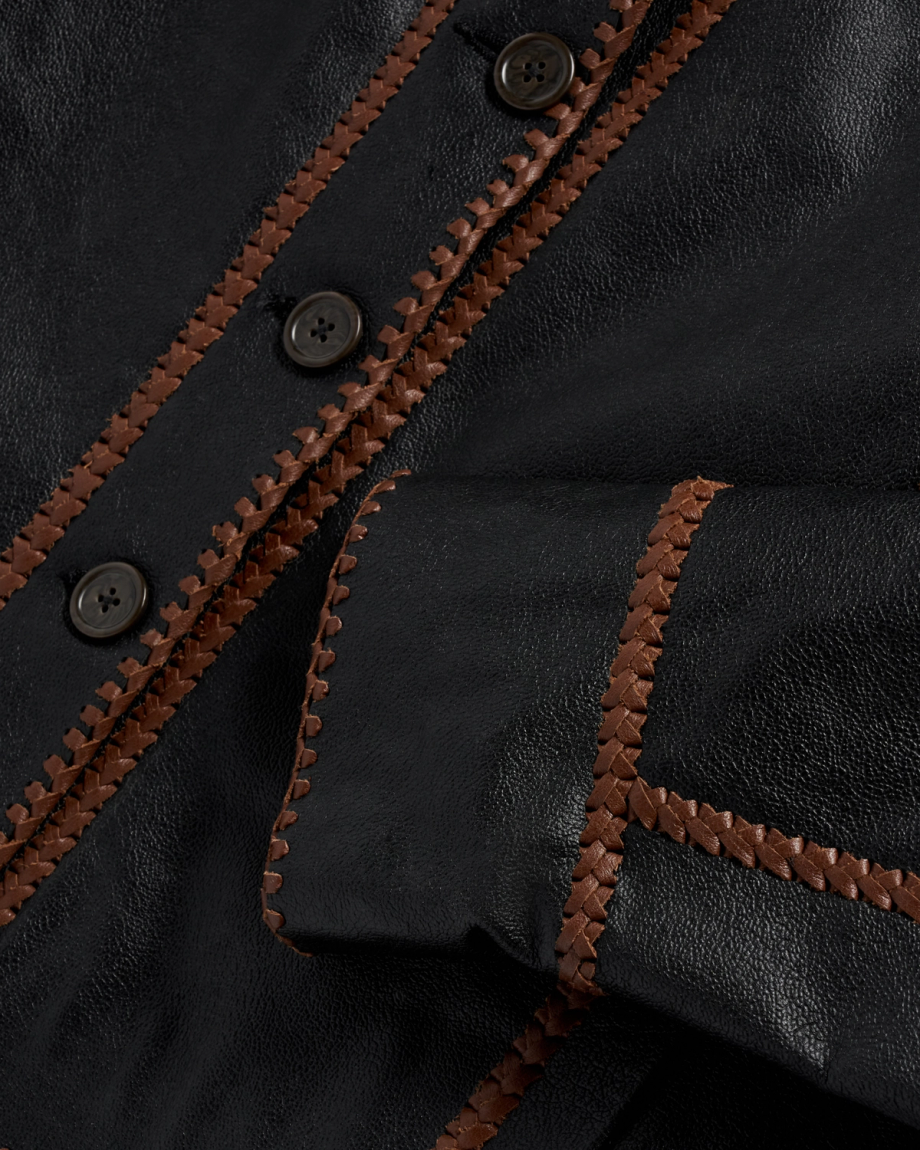Closeup view of Women's Leather Jacket - Black