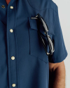 Closeup detail view of Men's Performance Western Pearl Snap SS - Classic Fit - Navy