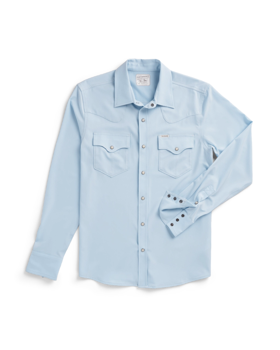 Closeup detail view of Men's Performance Western Pearl Snap LS - Sky