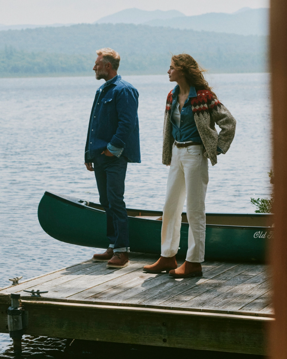 View of Men's Quilted Herringbone Shacket - Indigo