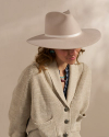 Front view of The Belle Wool Cowgirl Hat - Cream on model