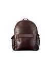 Front view of Men's Leather Backpack - Dark Brown on plain background