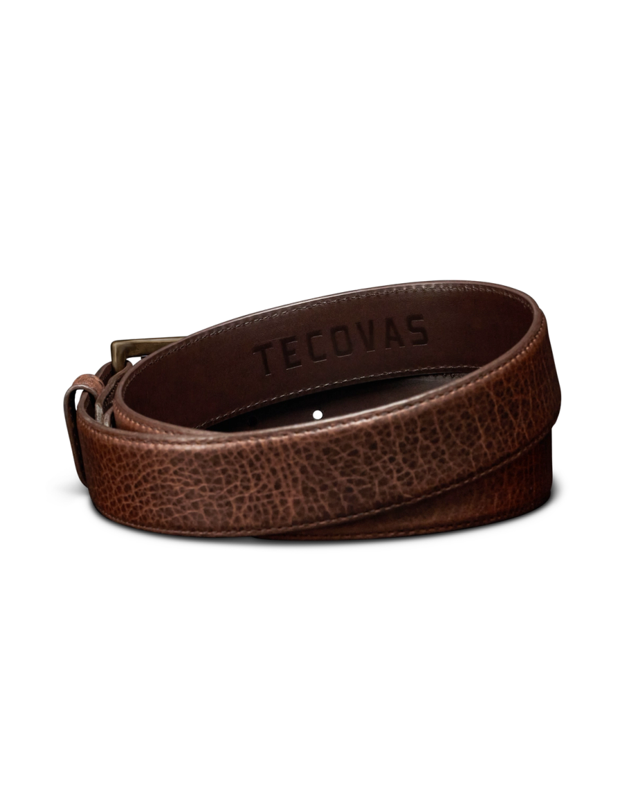 Back view of Men's Bison Belt II - Tobacco on plain background