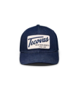 Profile view of Tecovas Denim 6 Panel Mid Profile Hat - Dark Blue on plain background