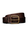 Unbuckled view of Men's Python Belt II - Chocolate on plain background