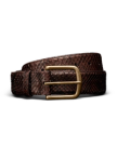 Unbuckled view of Men's Python Belt II - Chocolate on plain background