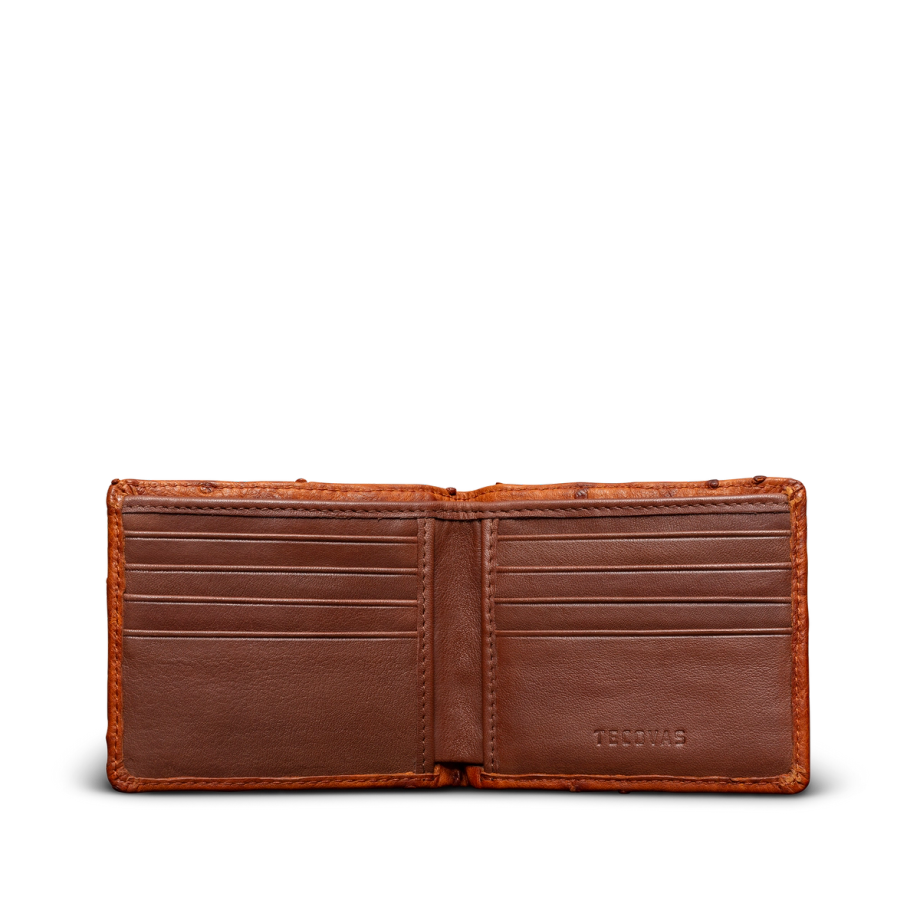 Front view of Ostrich Billfold - Pecan on plain background