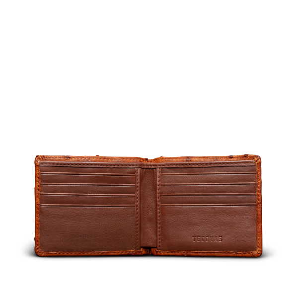 Front view of Ostrich Billfold - Pecan on plain background
