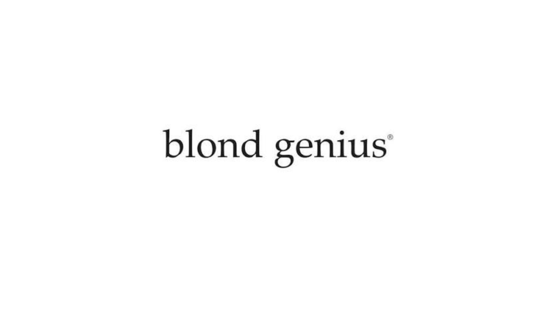 The words "blond genius" are written in lowercase black serif font on a plain white background.