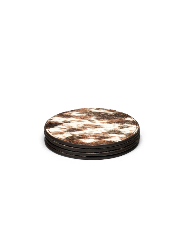 Front view of Hair on Hide Coaster 4 Pack - Brown Multi on plain background