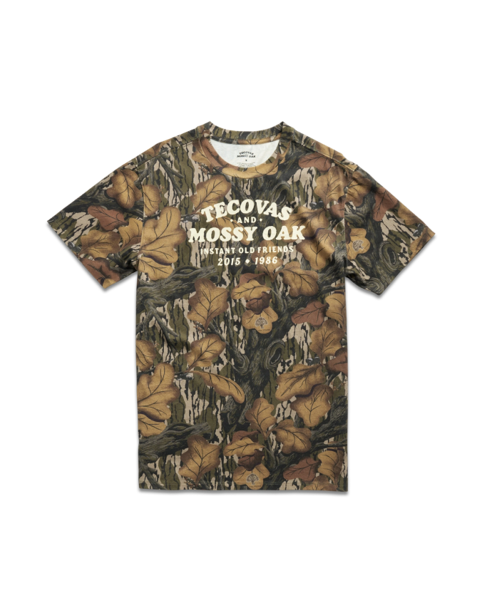 Front view of Men's Tecovas X Mossy Oak Fall Foliage Tee - Mossy Oak Fall Foliage on plain background