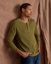 Closeup detail view of Long Sleeve Standard Issue Waffle Henley - Cactus
