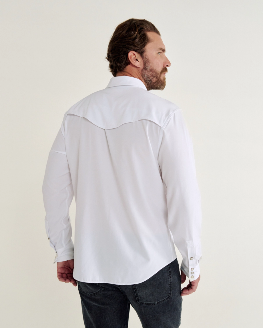 Closeup detail view of Men's Performance Western Pearl Snap LS - Classic Fit - White