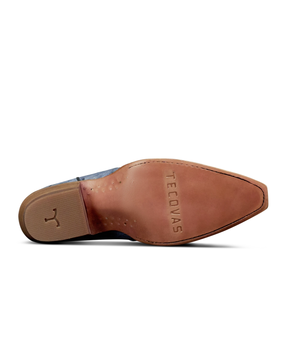 Sole view of The Annie - Chambray Ostrich on plain background