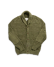 Closeup detail view of Men's Shawl Collar Cardigan Sweater - Olive