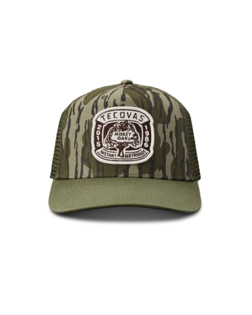 Front view of Tecovas x Mossy Oak Bottomlands Trucker - MO Original Bottomland on plain background