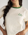 Closeup detail view of Women's Vintage Ringer Tee - Bone / Green