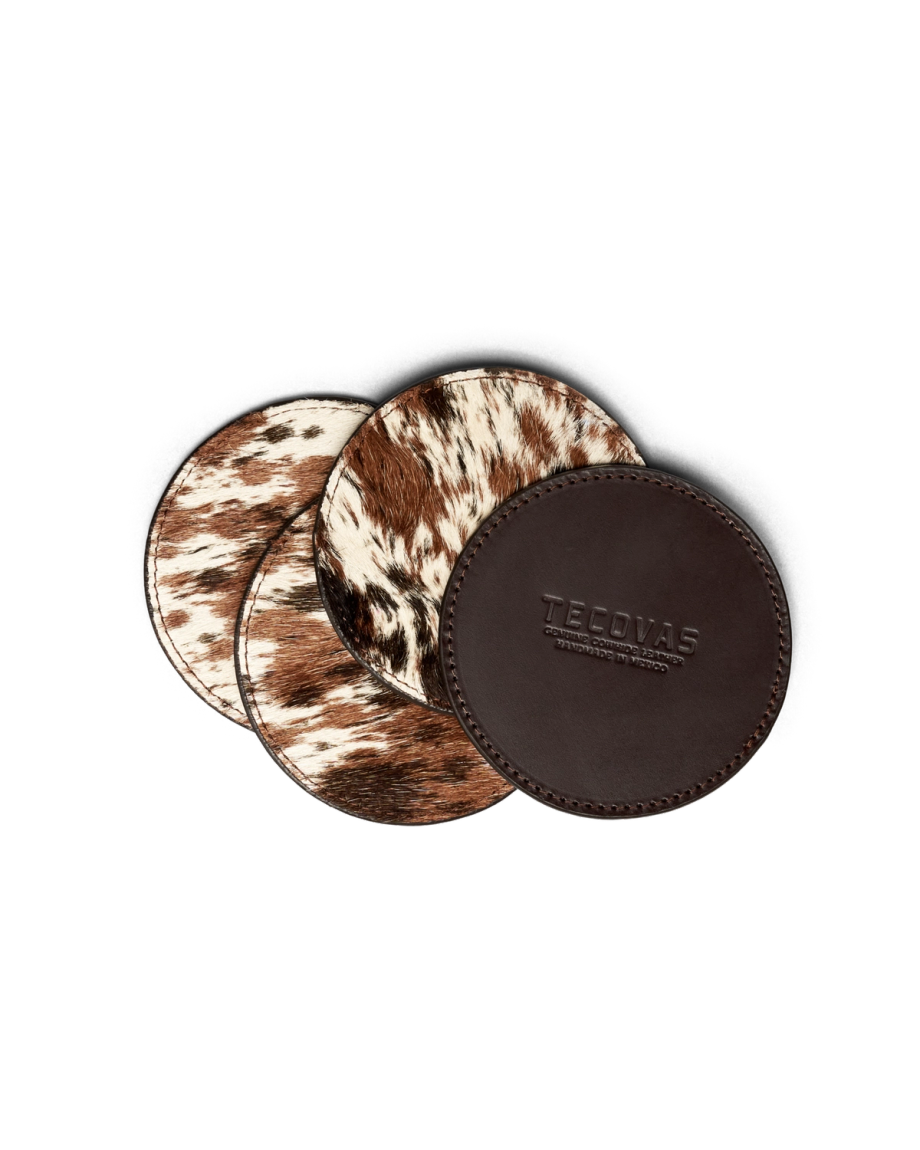 Top view of Hair on Hide Coaster 4 Pack - Brown Multi on plain background