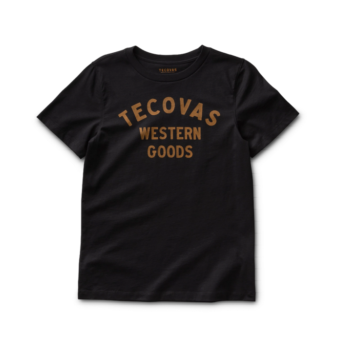 Front view of Women's Western Goods Tee - Black/Gold on plain background